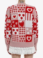 Sweet Society Strawberries Pink & Red Patchwork Girls Cardigan