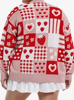 Sweet Society Strawberries Pink & Red Patchwork Girls Cardigan Plus