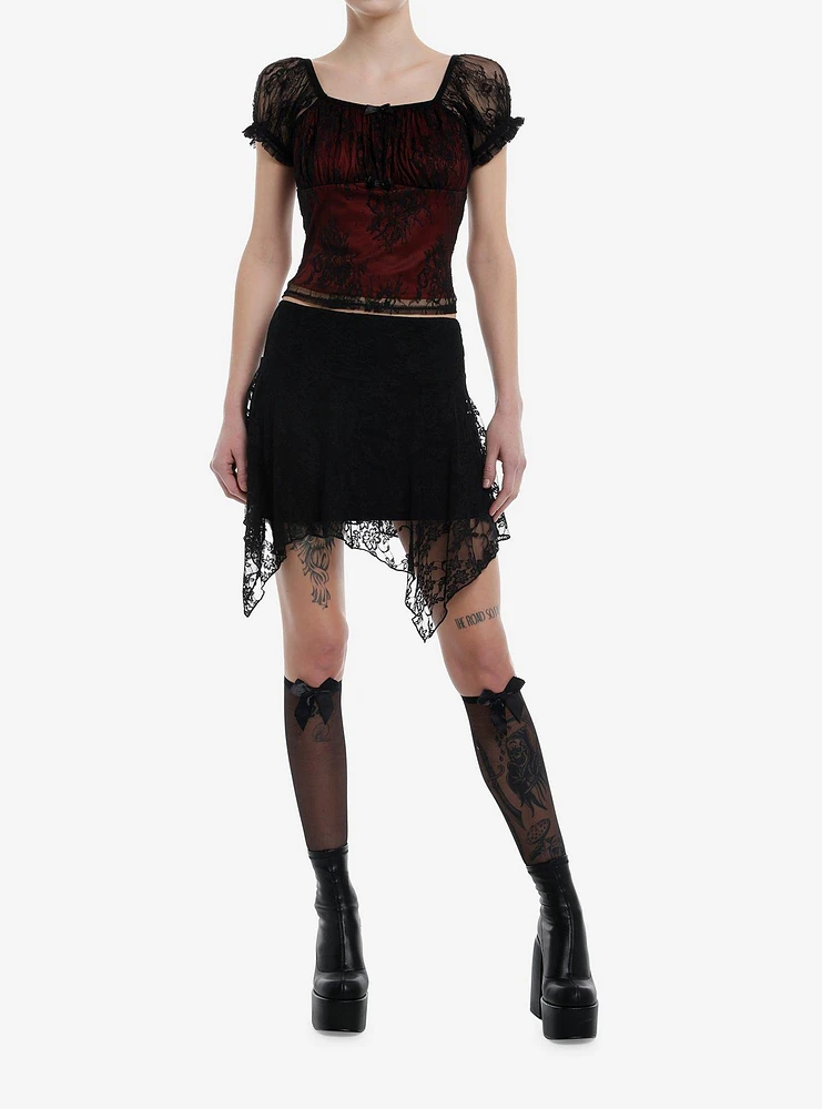 Cosmic Aura Red & Black Mesh Lace Girls Top