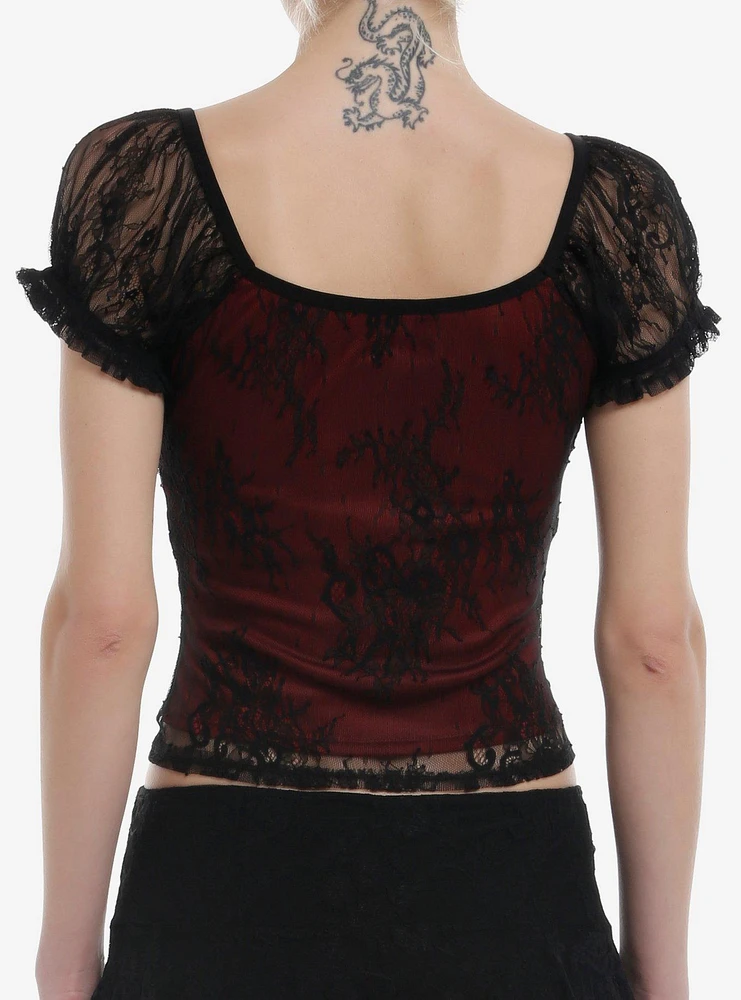 Cosmic Aura Red & Black Mesh Lace Girls Top