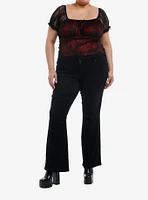 Cosmic Aura Red & Black Mesh Lace Girls Top Plus