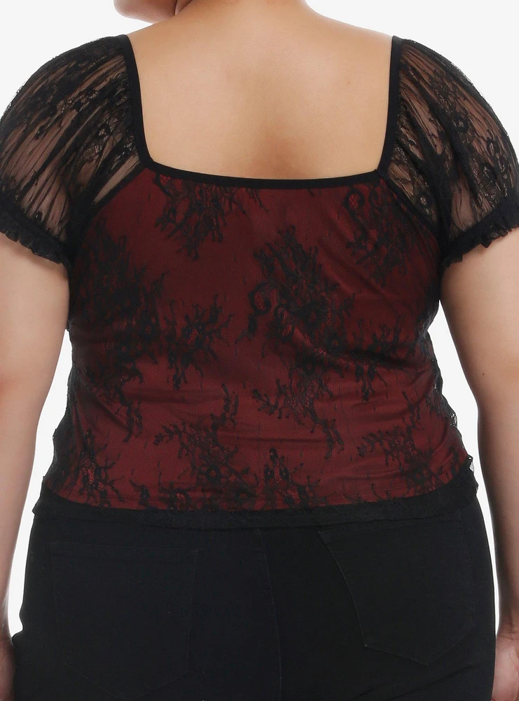 Cosmic Aura Red & Black Mesh Lace Girls Top Plus