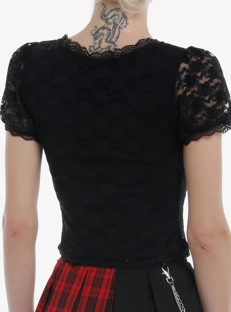 Cosmic Aura Black Ribbon Lace-Up Girls Crop Top