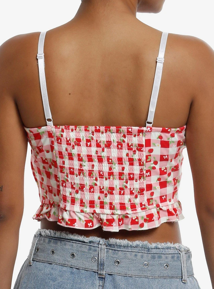 Sweet Society Strawberries Red & Pink Gingham Crop Girls Top