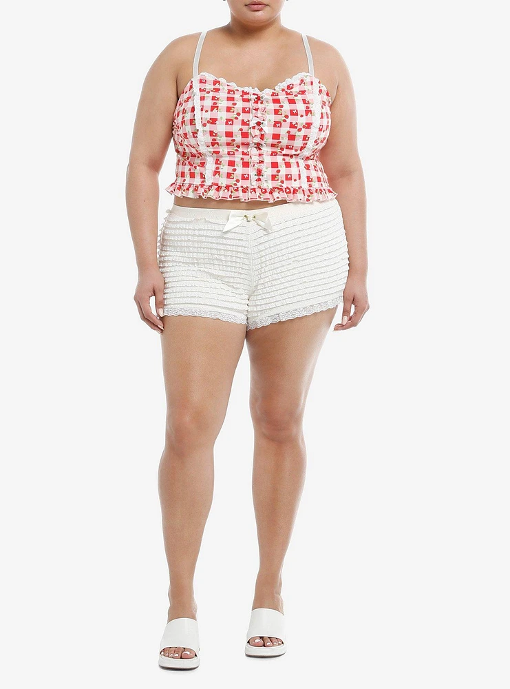 Sweet Society Strawberries Red & Pink Gingham Crop Girls Top Plus