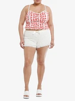 Sweet Society Strawberries Red & Pink Gingham Crop Girls Top Plus