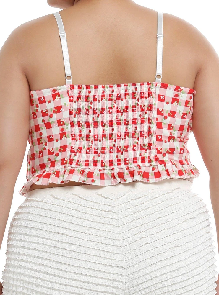 Sweet Society Strawberries Red & Pink Gingham Crop Girls Top Plus