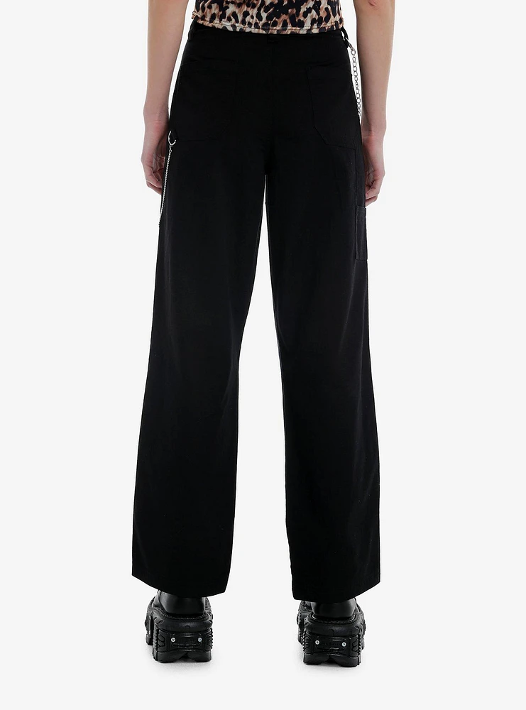 Black Grommet Side Chain Carpenter Pants