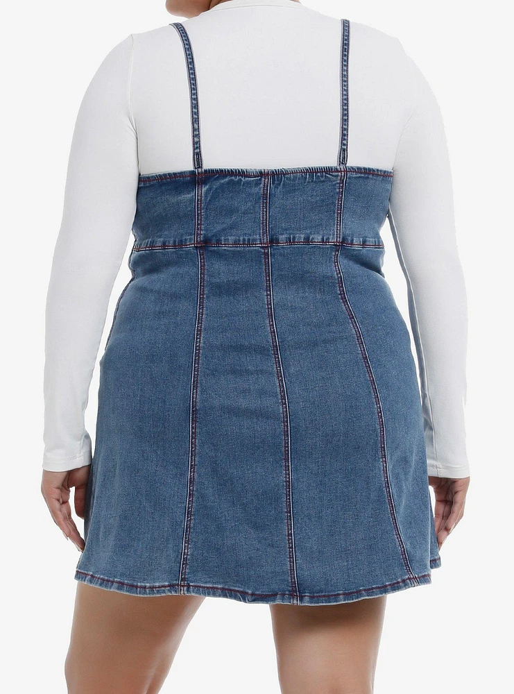 Sweet Society Strawberries Blue Denim Mini Dress Plus