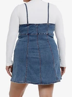 Sweet Society Strawberries Blue Denim Mini Dress Plus