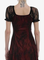 Cosmic Aura Red & Black Lace Empire Dress