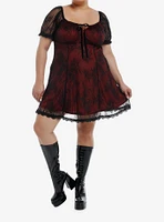 Cosmic Aura Red & Black Lace Empire Dress Plus