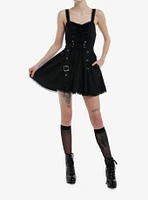 Cosmic Aura Black Lace Grommet Lace-Up Cami Dress