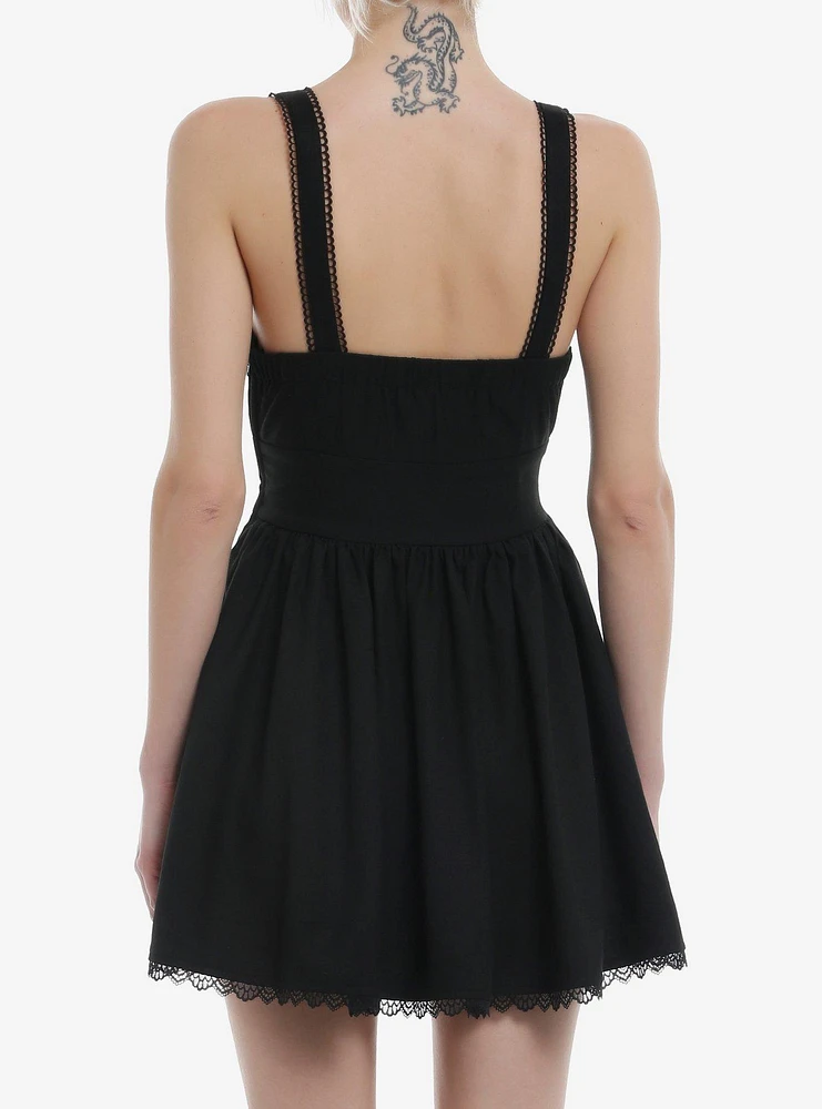 Cosmic Aura Black Lace Grommet Lace-Up Cami Dress