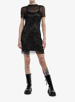 Social Collision Camo Stars Mesh Overlay Mini Dress