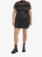 Social Collision Camo Stars Mesh Overlay Mini Dress Plus