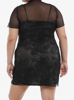 Social Collision Camo Stars Mesh Overlay Mini Dress Plus