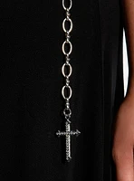 Cosmic Aura Black Double Slit Cross Chain Belt Maxi Dress Plus