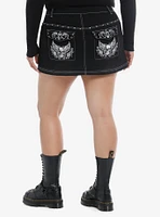 Social Collision Black Rhinestone Skull Denim Mini Skirt Plus