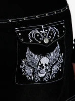 Social Collision Black Rhinestone Skull Denim Mini Skirt Plus