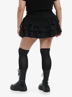 Social Collision Black Lace-Up Ruffle Skirt Plus