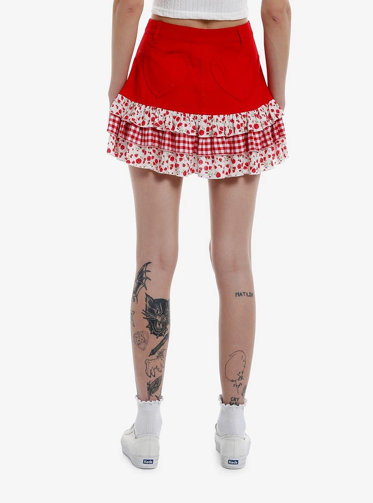 Sweet Society Strawberry Gingham Ruffle Tiered Skirt