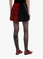 Social Collision Plaid Split Belted Skirt With Chain