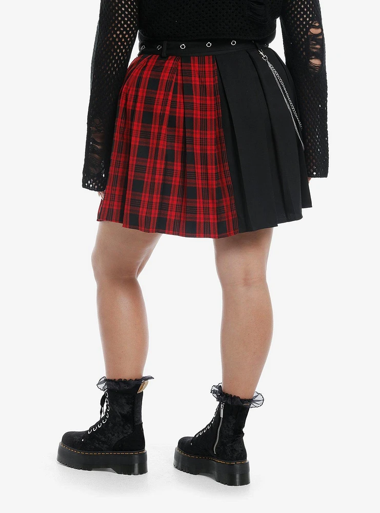 Social Collision Plaid Split Belted Skirt With Chain Plus