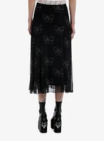 Cosmic Aura Black & Grey Bows Mesh Midi Skirt