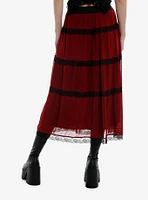 Cosmic Aura Red & Black Lace Midaxi Skirt