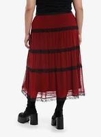 Cosmic Aura Red & Black Lace Midaxi Skirt Plus