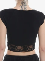 Thorn & Fable Black Lace Tie-Front Girls Top