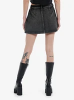 Black Washed Cargo Pleated Denim Mini Skirt