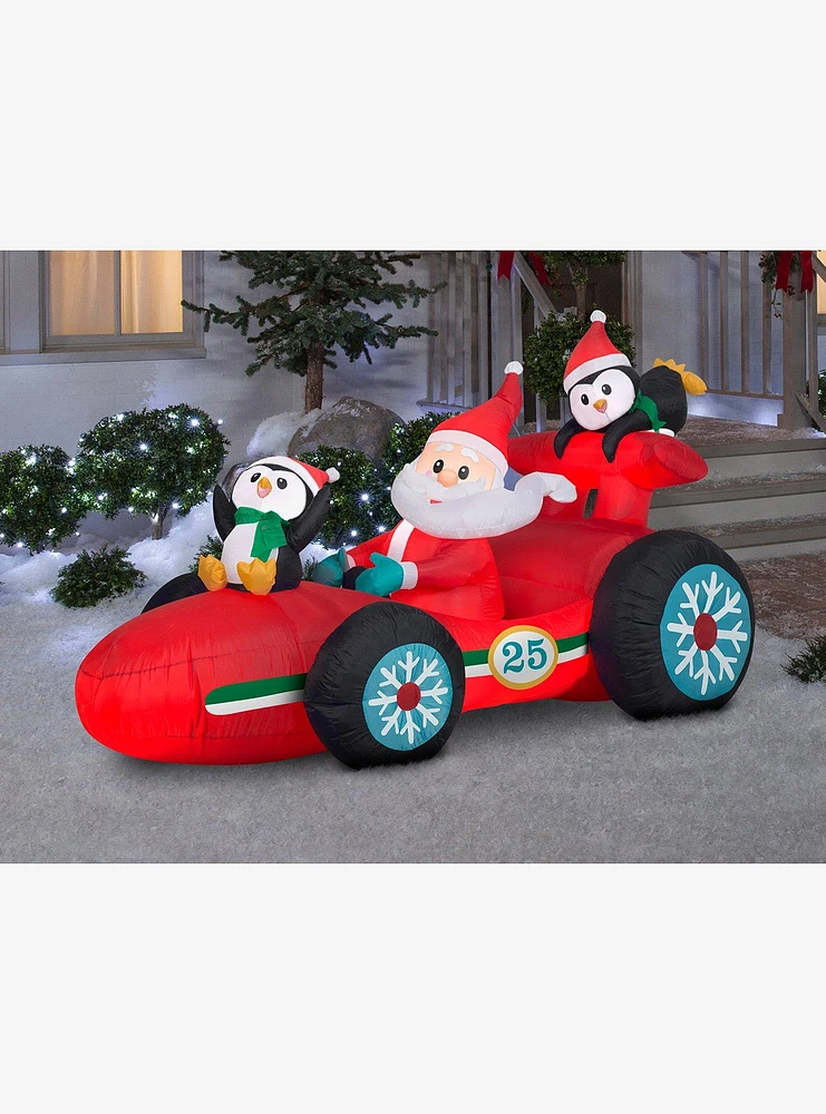 Santa in Racecar with Penguins Airblown