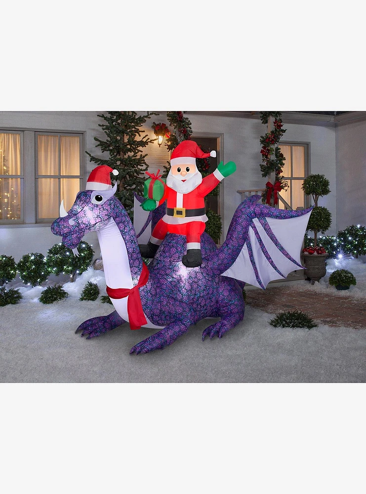 Santa Riding Dragon Animated Airblown Christmas