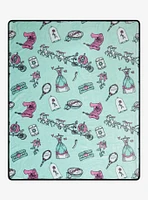 Disney Princess Icons Allover Print Teal Fleece Throw