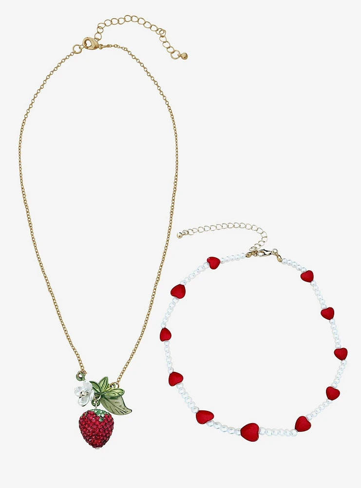 Sweet Society Strawberry Heart Bead Necklace Set