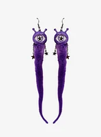 Purple Eyeball Fuzzy Worm Drop Earrings