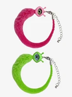 Pink & Green Eyeball Fuzzy Worm Bracelet Set