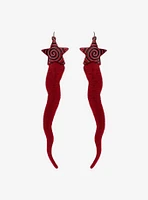 Red Spiral Star Fuzzy Worm Drop Earrings