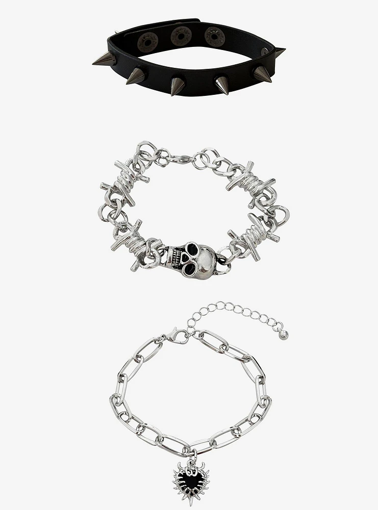 Spike Heart & Barbed Wire Bracelet Set