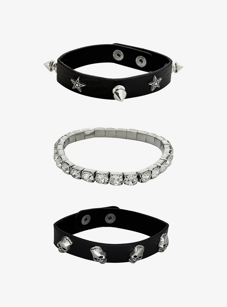 Skull Star Rhinestone Bracelet Set