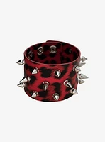 Multi Length Red Leopard Spikes Wrist Cuff