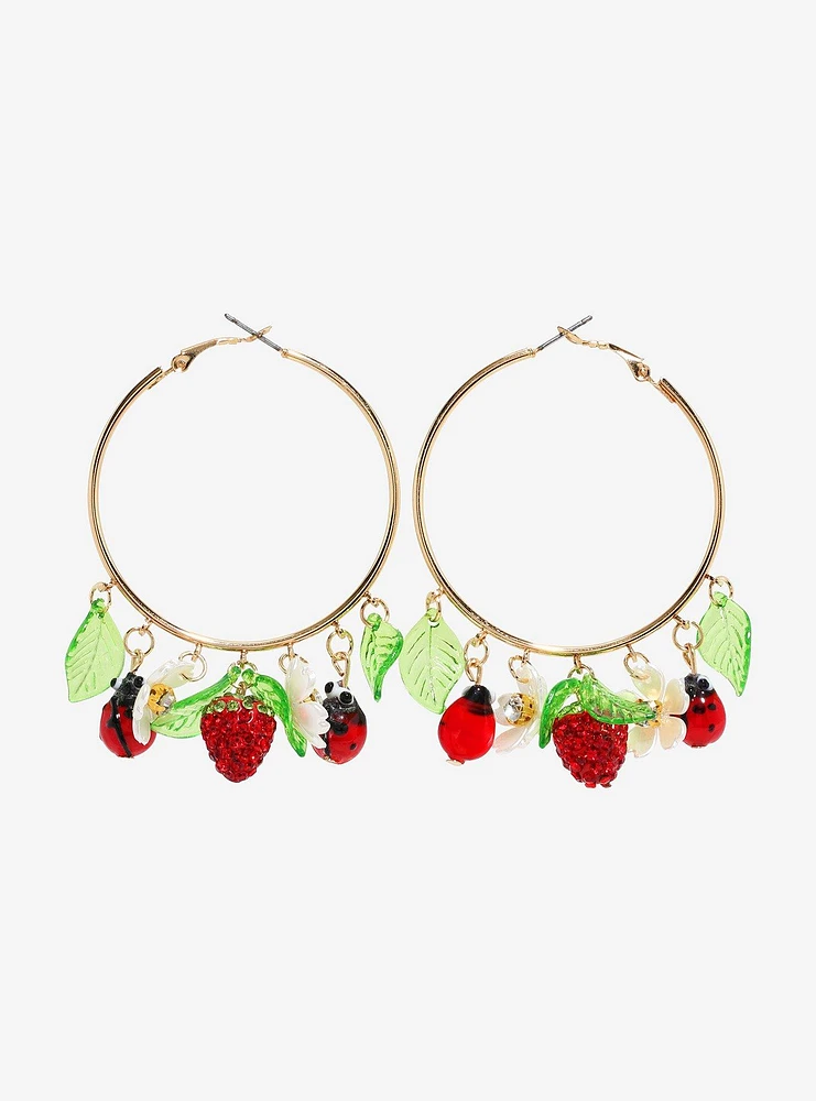 Thorn & Fable Strawberry Ladybug Hoop Earrings