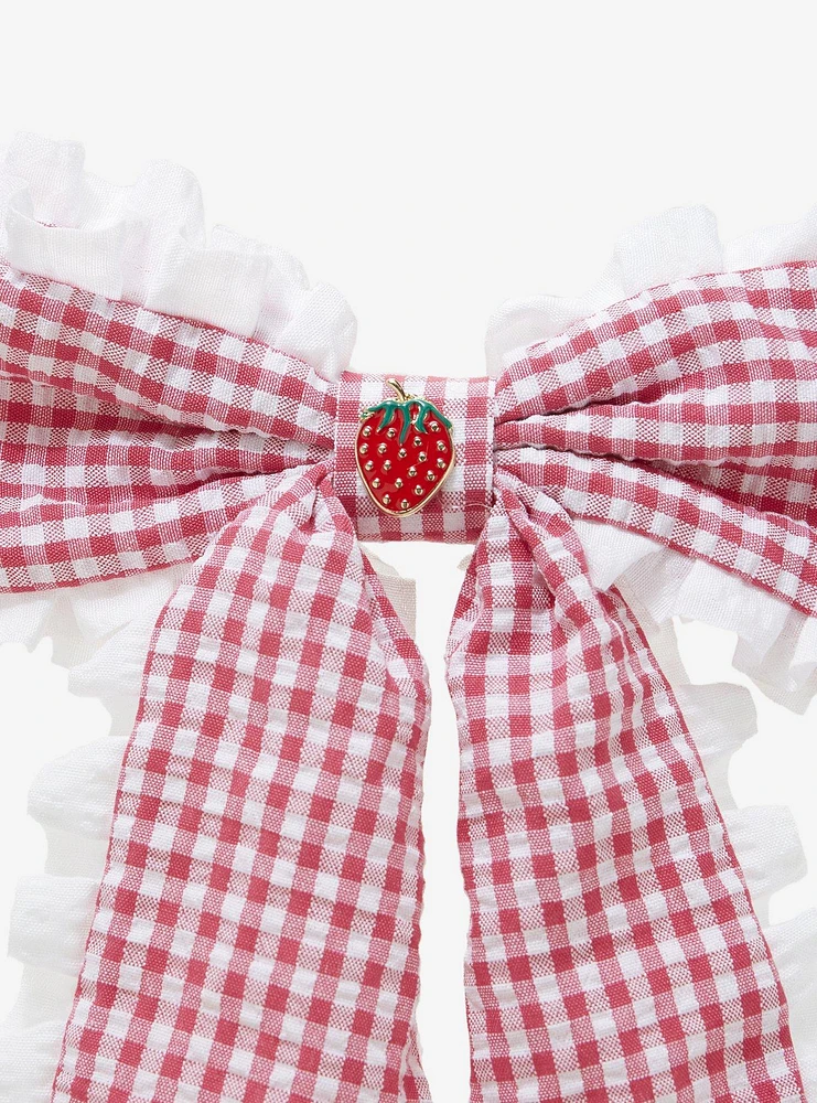 Sweet Society Strawberry Gingham Ruffle Hair Bow