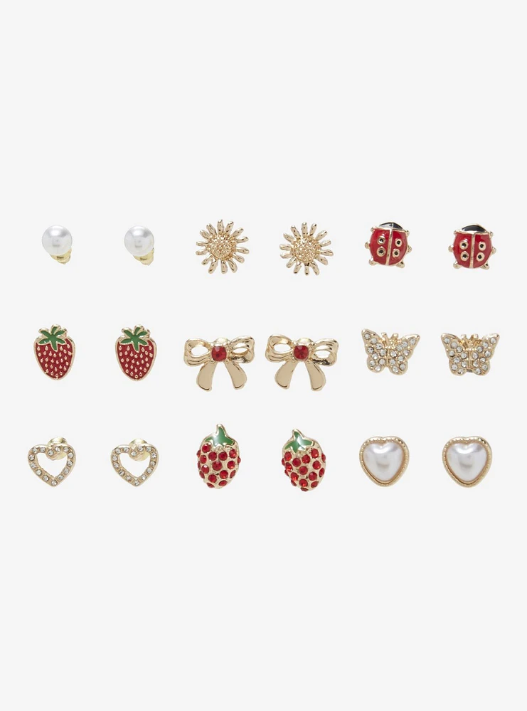 Sweet Society Strawberry Ladybug Stud Earring Set