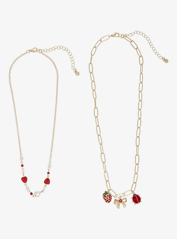 Sweet Society Strawberry Ladybug Necklace Set