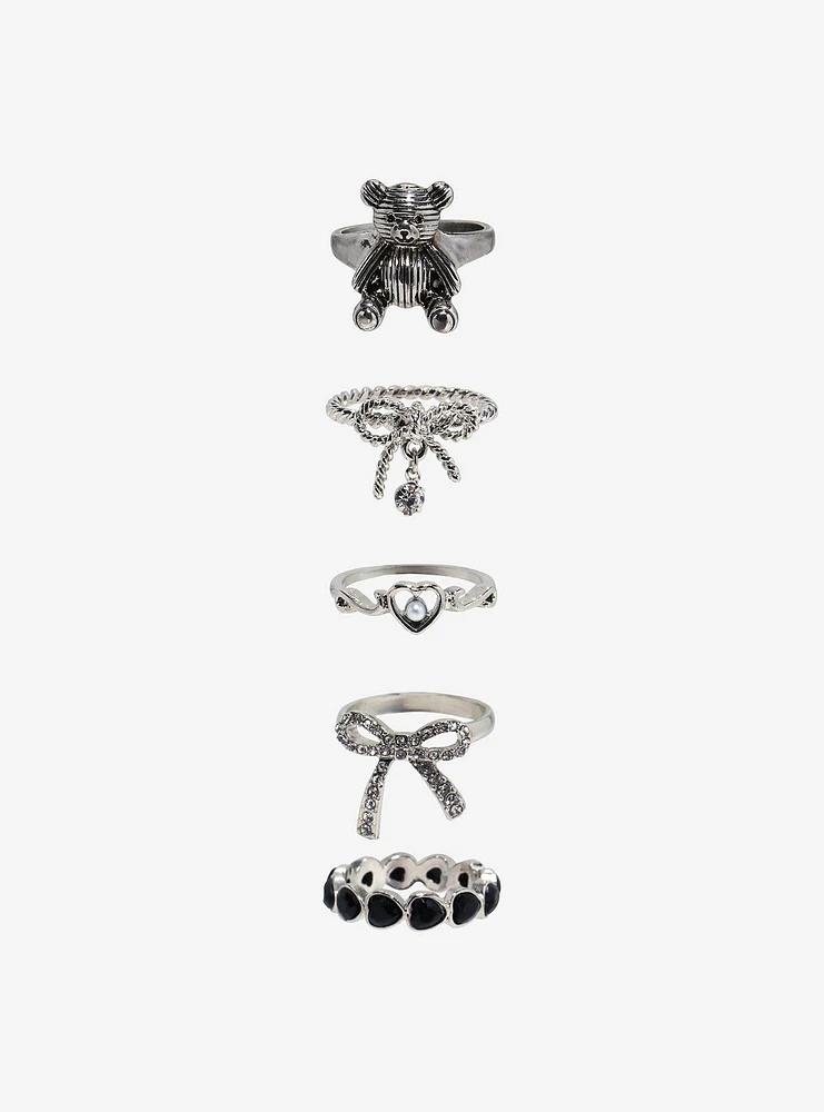 Sweet Society Teddy Bear Bling Bow Ring Set