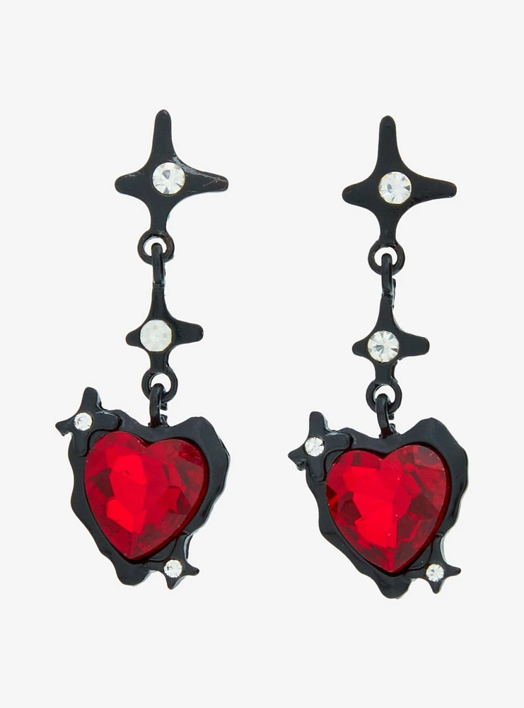 Black & Red Heart Gem Drop Earrings