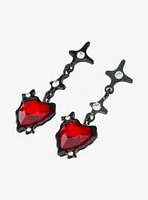 Black & Red Heart Gem Drop Earrings